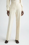 Lafayette 148 Gates Floral Linen Blend Pants In Pebble