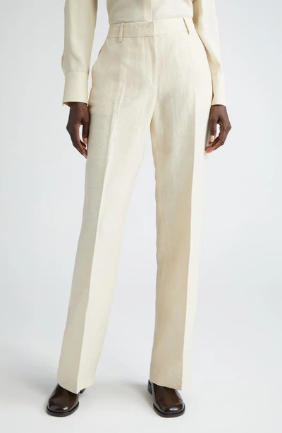 Lafayette 148 Gates Floral Linen Blend Pants In Pebble