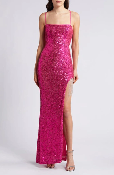 Lulus Here For The Show Sequin Gown In Hot Pink