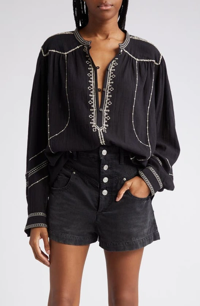Isabel Marant Étoile Pelson Embroidered Top In Black