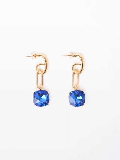 French Connection Square Stone Link Earrings Blue/gold