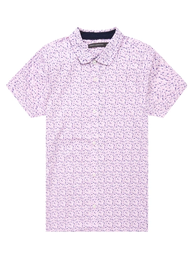 French Connection Patterned Short Sleeve Navy Trim Shirt Floral Pink