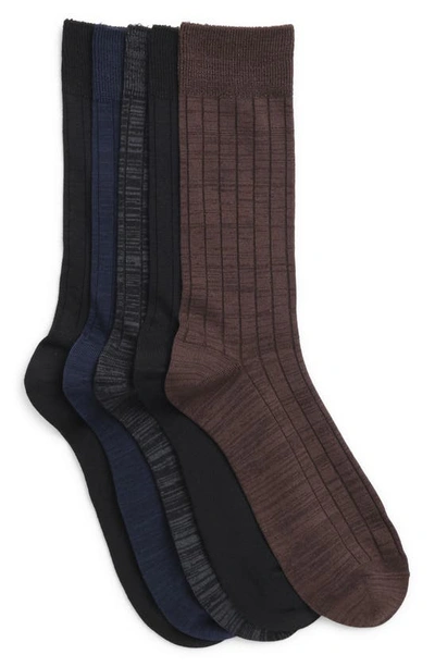 Nordstrom Rack Ultrasoft 5-pack Crew Socks In Black -brown Multi