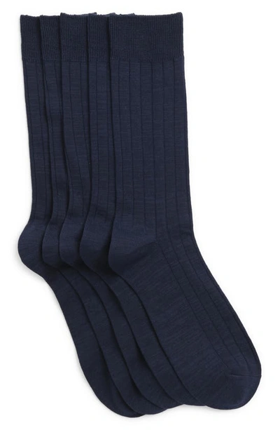 Nordstrom Rack Ultrasoft 5-pack Crew Socks In Navy