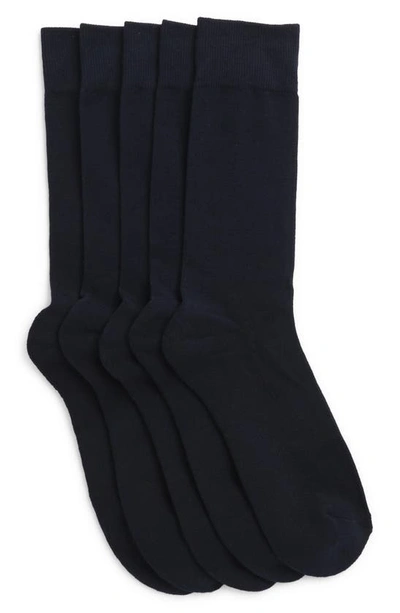 Nordstrom Rack Cushioned 5-pack Crew Socks In Navy