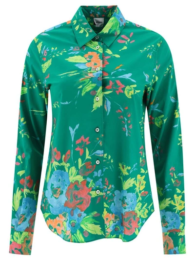 Aspesi Floral Print Round Hem Shirt In Green