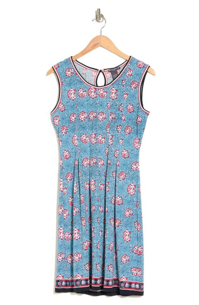 Chelsea And Theodore Border Print Dress In Blue/ Red Floral