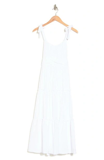 Row A Shoulder Tie Midi Dress In White