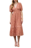 Blu Pepper Lace Short Sleeve Maxi Dress In Dusty Pink