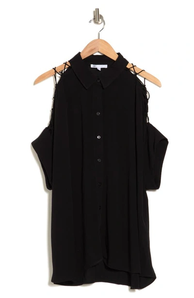Dr2 By Daniel Rainn Ruffle Cuff Gauze Button-up Shirt In Black