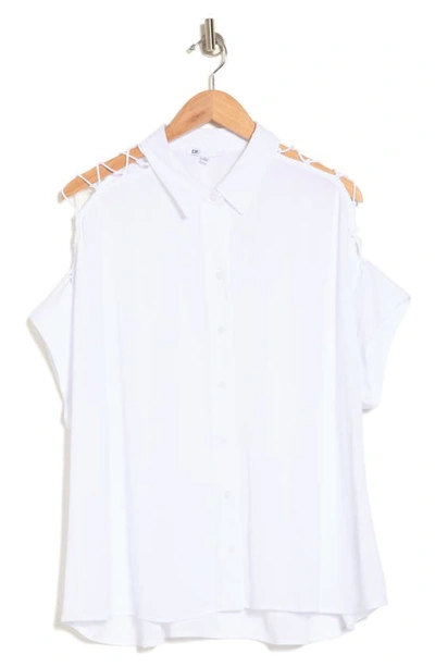 Dr2 By Daniel Rainn Ruffle Cuff Gauze Button-up Shirt In New White