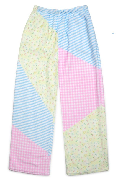 Iscream Kids' Sweet Patchwork Plush Pants In Blue/ Pink/ Yellow