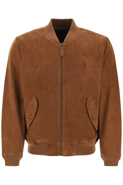 Polo Ralph Lauren Suede Leather Bomber Jacket In Brown