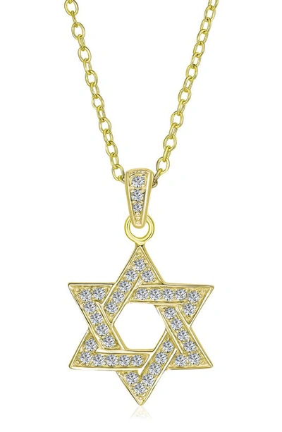 Bling Jewelry Star Of David Cz Necklace In Gold-tone