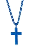 Blackjack Stainless Steel Cross Pendant Necklace In Blue