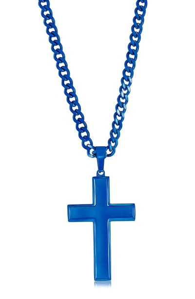 Blackjack Stainless Steel Cross Pendant Necklace In Blue