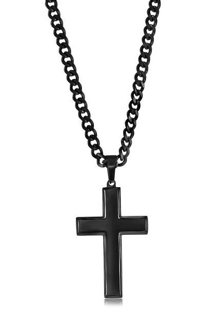Blackjack Stainless Steel Cross Pendant Necklace In Black