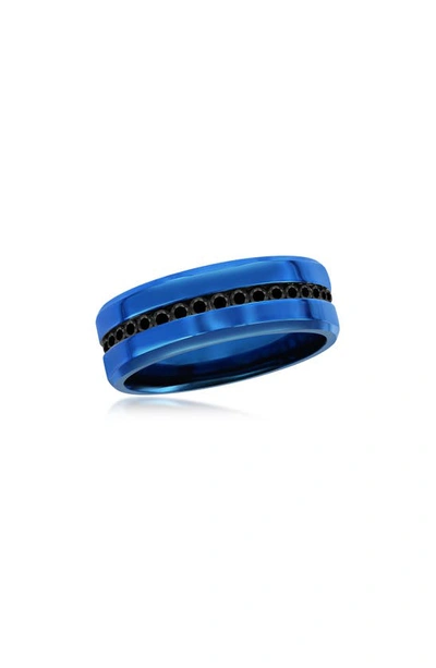 Blackjack Cz Eternity Band Ring In Blue/ Black