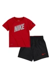 Nike Kids' Dri-fit Raglan T-shirt & Shorts Set In Habanero Red/ Black