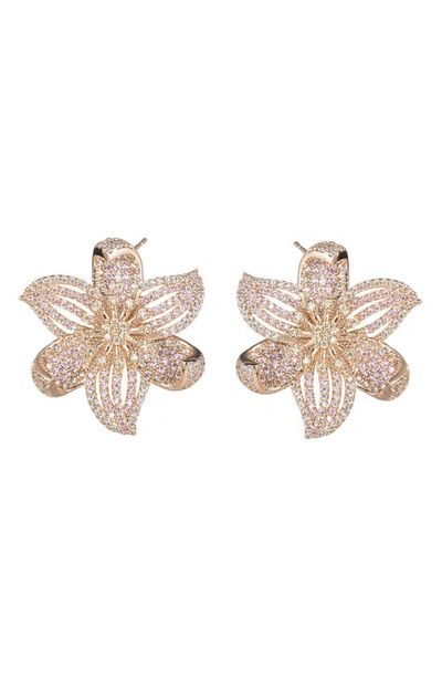 Eye Candy Los Angeles Luo Floral Cz Stud Earrings In Pink