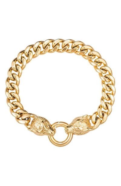 Eye Candy Los Angeles Derek Wolf Head Curb Chain Bracelet In Gold