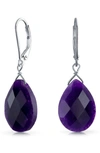 Bling Jewelry Rhodium Plated Sterling Silver Semiprecious Stone Teardrop Earrings In Purple