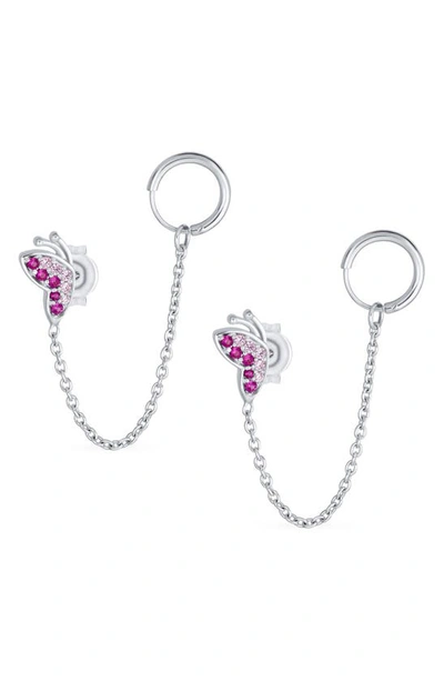 Bling Jewelry Sterling Silver Cz Draped Double Piercing Earring In Pink