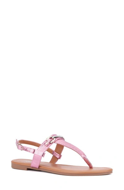 New York And Company Angelica Thong Sandal In Pink Lizard