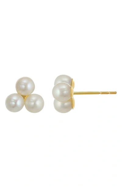 Candela Jewelry 14k Gold Freshwater Pearl Trinity Stud Earrings
