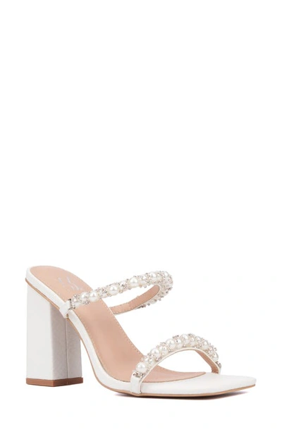 New York And Company Calissa Imitation Pearl & Rhinestone Embellished Sandal In White