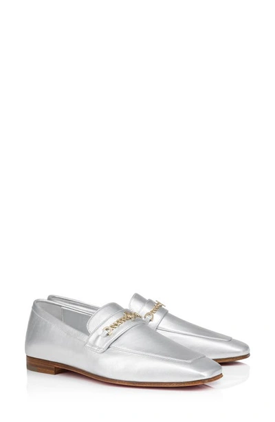 Christian Louboutin Metallic Moc Toe Loafer In Silver