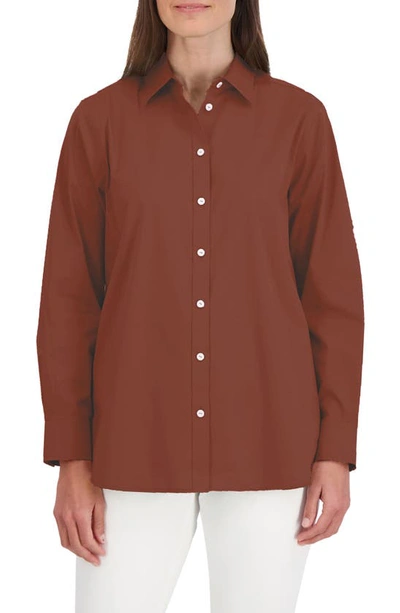 Foxcroft Oversize Cotton Blend Button-up Shirt In Macchiato