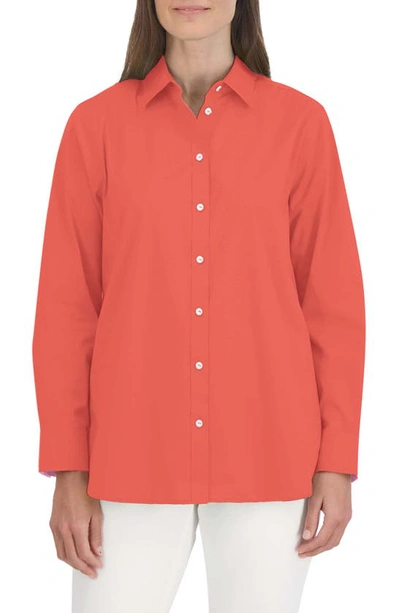 Foxcroft Oversize Cotton Blend Button-up Shirt In Tangerine