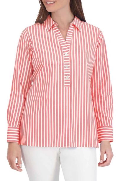 Foxcroft Pamela Stripe Blouse In Tangerine