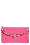 Valentino Garavani Rockstud Flap Leather Wallet On A Chain In Pink
