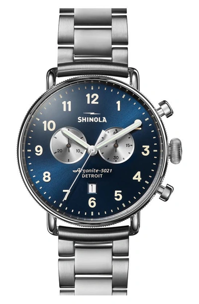 Shinola The Canfield Chronograph Bracelet Watch, 43mm In Midnight Blue/ Silver