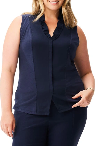 Nic + Zoe Ruffle Around Mixed Media Sleeveless Top In Dark Indigo