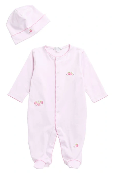 Kissy Kissy Babies'  Strawberry Embroidered Pima Cotton Footie & Hat Set In Pink