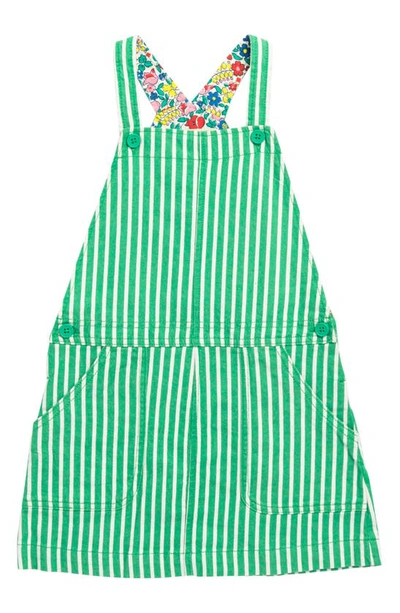 Mini Boden Kids' Dungaree Overall Dress In Runner Bean / Ivory Stripe