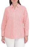 Foxcroft Mary Stripe Stretch Button-up Shirt In Tangerine