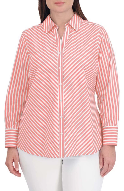 Foxcroft Mary Stripe Stretch Button-up Shirt In Tangerine
