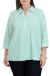 Foxcroft Sophia Stripe Three-quarter Sleeve Stretch Button-up Shirt In Kelly Green