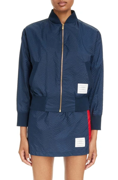 Thom Browne Dropped Shoulder Ripstop Bomber Jacket In Blue