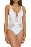 Becca Color Play Lace One-piece Swimsuit In White