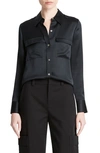 Vince Chest Pocket Satin Shirt In Black