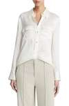 Vince Chest Pocket Satin Shirt In Off White