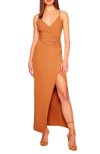 Susana Monaco Wrap Front Side Slit Maxi Dress In Caramel