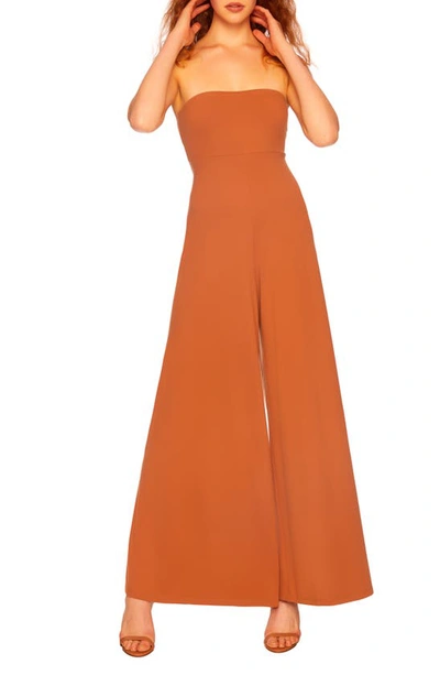 Susana Monaco Strapless Wide Leg Jumpsuit In Umber