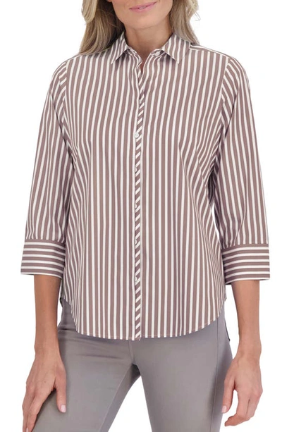 Foxcroft Charlie Stripe Button-up Shirt In Brown