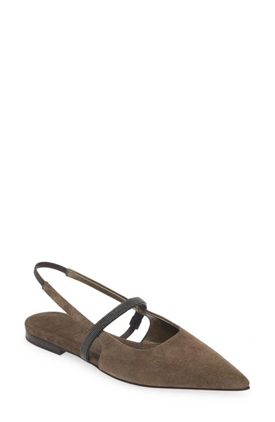 Brunello Cucinelli Pointed Toe Slingback Sandal In Medium Brown